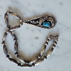 💙HP💙Vintage Signed Navajo Sterling Silver & Turquoise Necklace